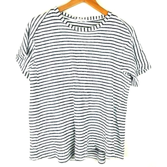 Pleione Tops - Pleione Top L Chambray Striped white Blue tee